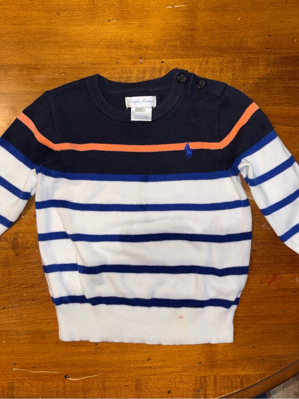 Ralph Lauren Navy, White & Orange Striped Kids Sweater